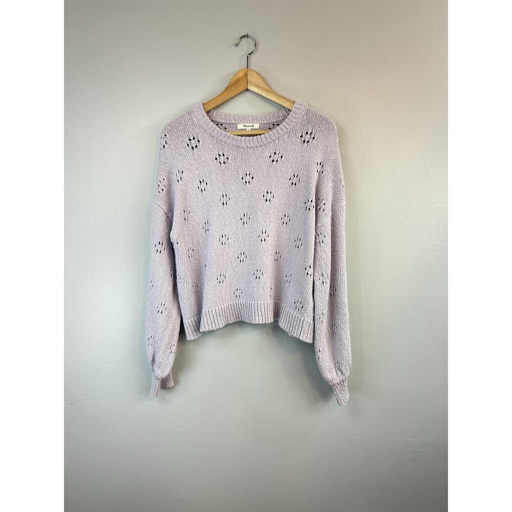 Madewell Floral Pointelle Knit Pullover Sweater Size Large Lilac Pastel Purple